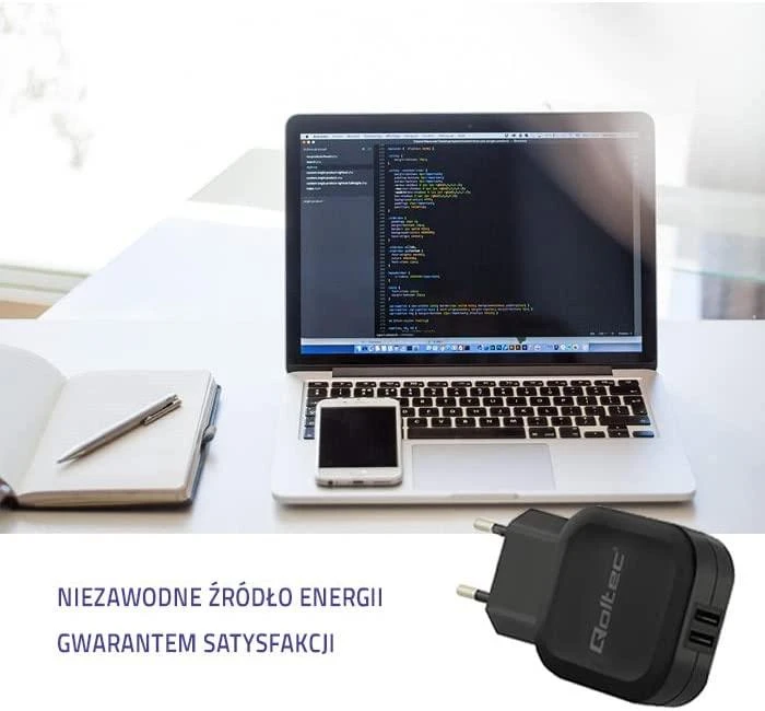 QOLTEC 50186 kintamosios srovės adapteris 17W 5V 3,4A 2xUSB