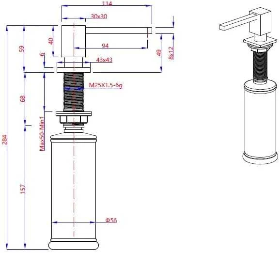 Kvadratinis dozatorius 500ml quadron emma graphite