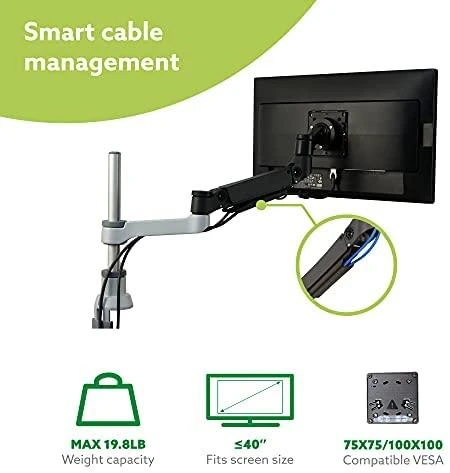 Laikiklis R-Go Tools R-Go Monitorarm 0"-40" 1TFT Max.9KG Caparo 4 Gasfeder sidabrinis