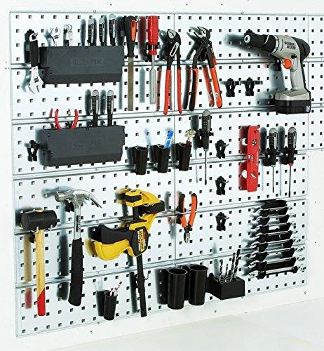4 iš anksto paruoštos sienelės ir 38 „Super Clip“ kabliukai, aukštis x ilgis 880x1040 mm, „Raaco“