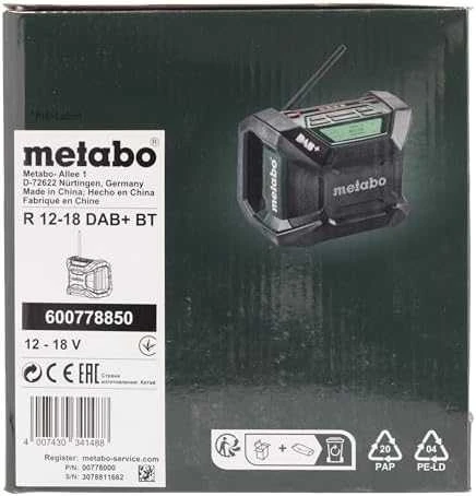 Radijo imtuvas R 12-18 DAB+Bluetooth, korpusas, Metabo