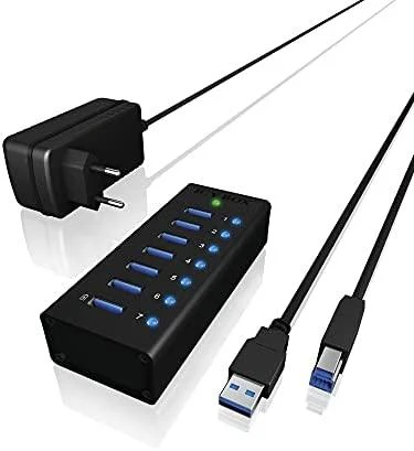 RaidSonic ICYBOX IB-AC618 Icy Box 7 x Port USB 3.0 Hub su USB įkrovimo prievadu, Juodas