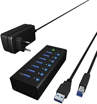 RaidSonic ICYBOX IB-AC618 Icy Box 7 x Port USB 3.0 Hub su USB įkrovimo prievadu, Juodas