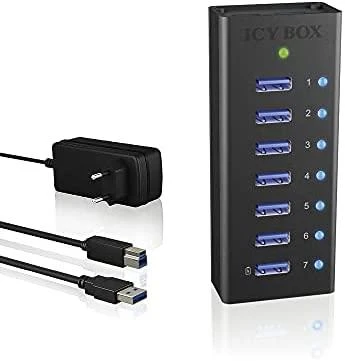 RaidSonic ICYBOX IB-AC618 Icy Box 7 x Port USB 3.0 Hub su USB įkrovimo prievadu, Juodas