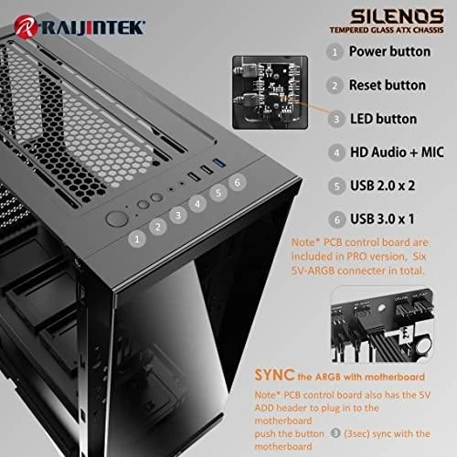 Raijintek Silenos Pro A-RGB Midi Tower - juodas