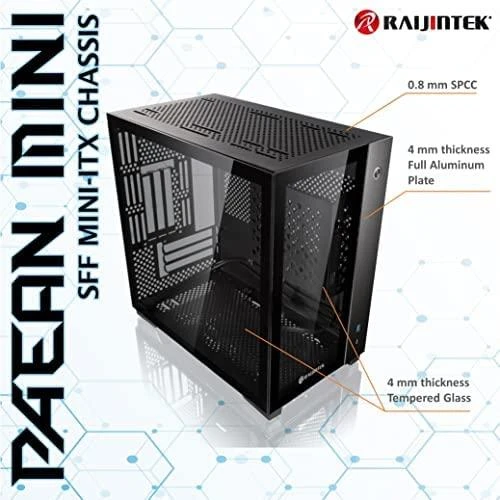 Raijintek PAEAN MINI Mini-ITX dėklas, grūdintas stiklas - juodas