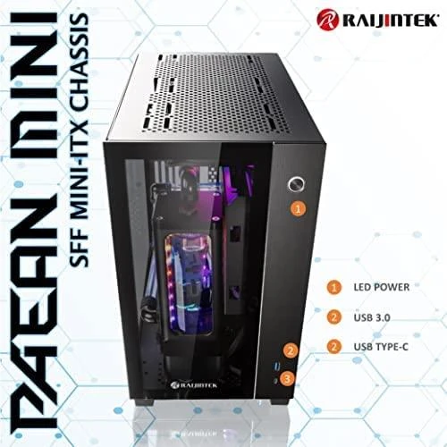 Raijintek PAEAN MINI Mini-ITX dėklas, grūdintas stiklas - juodas