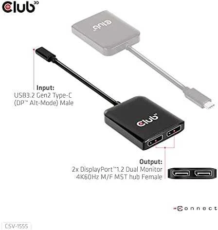 Club 3D Club3D delninis MST USB-C yra DisplayPort, 4K60Hz (M/F)