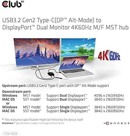 Club 3D Club3D delninis MST USB-C yra DisplayPort, 4K60Hz (M/F)