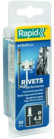 Kniedės aukštos kokybės Al 4,8x25mm 50vnt + Drill C, Rapid