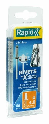 Rapid Nerūdijančio plieno kniedės 4x12mm 50 vnt. + grąžtas