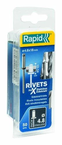 Nerūdijančio plieno kniedės 4,8x18mm 50vnt + Drill C, Rapid