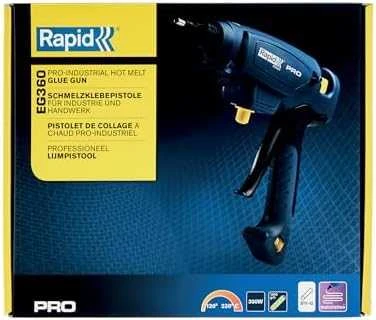 Rapid EG360 Industrinis klijų pistoletas intensyviam darbui. 300W. Klijų pralaidumas iki 1,8kg/h. Reguliuojama temperatūra. Greitas klijų įkaitinimas (mažiau nei 5 min.) Naudoja 12mm skersmens klijų lazdeles.