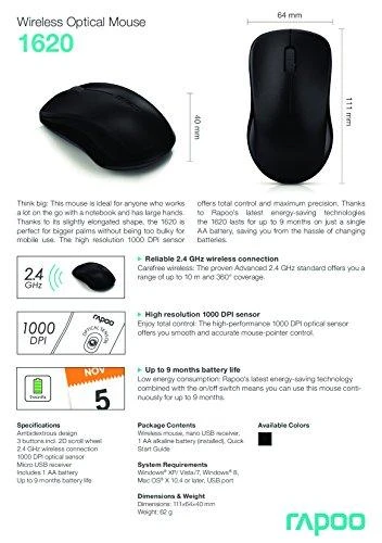 RAPOO Wireless Entry level 3 mygtukai Pelė 1620