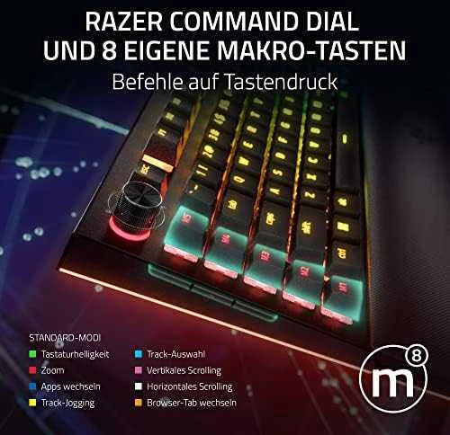 Razer BlackWidow V4 Pro Klaviatūra žaidimams, Žalias Switch, USB, DE išdėstymas