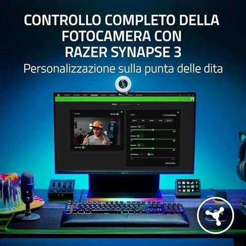 Internetinė kamera Razer Kiyo - Streaming Camera with Ring Lighting (USB Webcam, HD Video 720p, 60 FPS, Compatible with Open Broadcaster Software, Xsplit, Autofocus, Camera Clip, Tripod Connection) Juodas