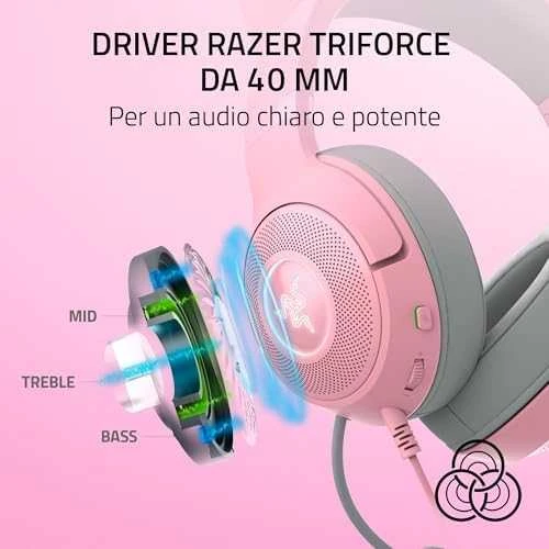 Razer Kraken Kitty V2 žaidimų ausinės, su laidu, mikrofonu, Rožinės spalvos