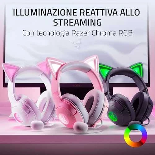 Razer Kraken Kitty V2 žaidimų ausinės, su laidu, mikrofonu, Rožinės spalvos