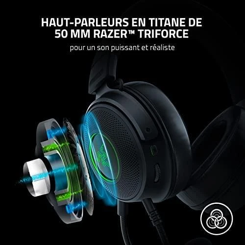Žaidimų Ausinės Razer Kraken V3, USB jungtis, Chroma RGB, Juodos