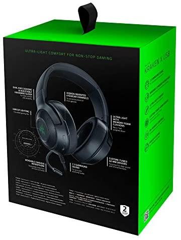 Žaidimų Ausinės Razer Kraken X USB, su žaliu pašvietimu, su mikrofonu |  Varle.lt