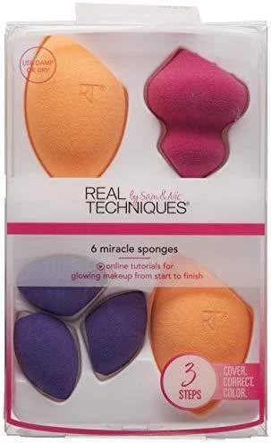 Real Techniques Sponges Set makiažo kempinėlių rinkinys (kempinėlė pagrindo tepimui x2 + mini kempinėlė x3 + kempinėlė kontūravimui)