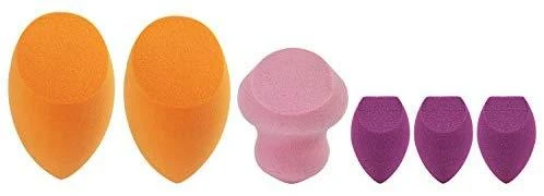 Real Techniques Sponges Set makiažo kempinėlių rinkinys (kempinėlė pagrindo tepimui x2 + mini kempinėlė x3 + kempinėlė kontūravimui)