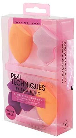 Real Techniques Sponges Set makiažo kempinėlių rinkinys (kempinėlė pagrindo tepimui x2 + mini kempinėlė x3 + kempinėlė kontūravimui)