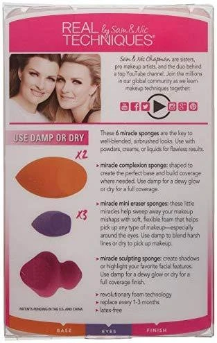 Real Techniques Sponges Set makiažo kempinėlių rinkinys (kempinėlė pagrindo tepimui x2 + mini kempinėlė x3 + kempinėlė kontūravimui)