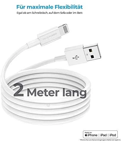 USB kabelis Realpower USB-A - Lightning 2 m Baltas (385240)