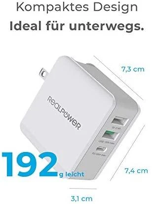 Carruzzo RealPower DeskCharge-65 Travel Universalus Pilka AC Vidaus