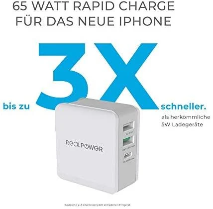 Carruzzo RealPower DeskCharge-65 Travel Universalus Pilka AC Vidaus