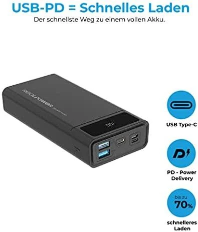 Carruzzo RealPower PB-20k PD 20000 mAh Juoda