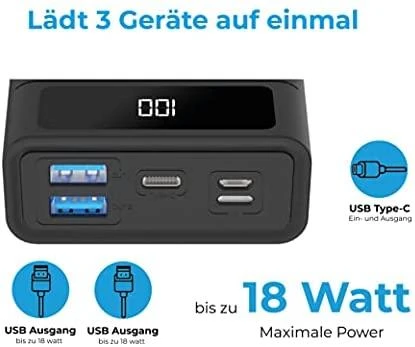 Carruzzo RealPower PB-20k PD 20000 mAh Juoda