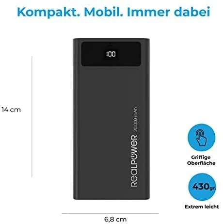 Carruzzo RealPower PB-20k PD 20000 mAh Juoda