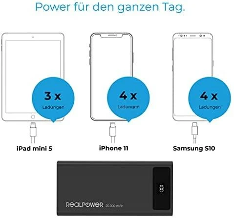 Carruzzo RealPower PB-20k PD 20000 mAh Juoda