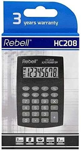 Juodas Rebell HC208 kišeninis skaičiuotuvas pakuotėje