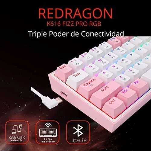 Klaviatūra žaidimams Redragon Fizz Pro K616 Redragon Mechaninė Raudona Switches belaidė mechaninė su pašvietimu balta