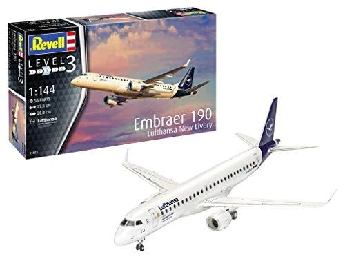 Revell Embraer 190 Lufthansa nauja livrea 1:144 plastikinis lėktuvo modelis