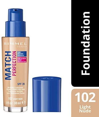Rimmel London Match Perfection SPF20 makiažo pagrindas Moterims 30 ml, Light Nude 102 - Warm
