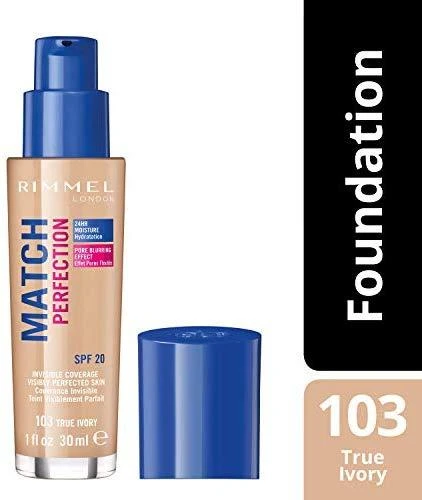 Rimmel London Match Perfection SPF20 makiažo pagrindas Moterims 30 ml, True Ivory 103 - Neutral