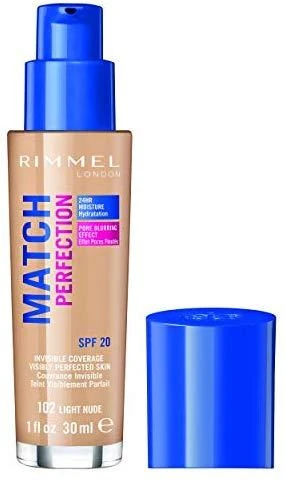 Rimmel London Match Perfection SPF20 makiažo pagrindas Moterims 30 ml, Light Nude 102 - Warm