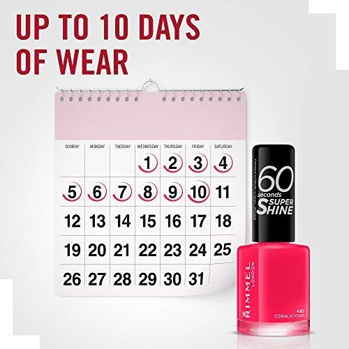 Rimmel London 60 Seconds Super Shine Nagų lakas Moterims 8 ml, 430 Coralicious