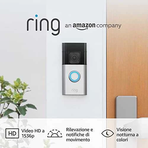 Išmanusis durų skambutis Amazon Ring Video Doorbell 3 Plus, Sidabrinis/Juodas