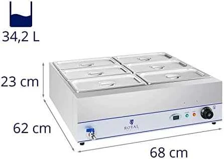 Bain marie vandens šildytuvas su čiaupu 6 x GN 1/3 2000W 230V Royal Catering