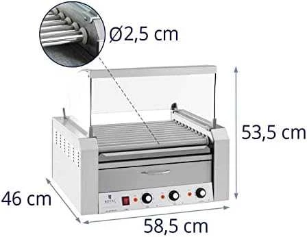 Ritininis ritininis grilis su dangteliu ir kaitinimo stalčiumi bandelėms 20 HotDog dešrelių 2600W 230V Royal Catering