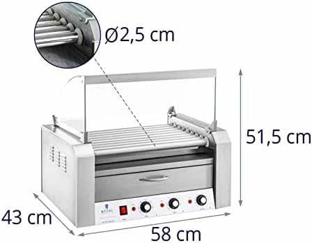 Ritininis ritininis grilis su dangteliu ir kaitinimo stalčiumi bandelėms 16 HotDog dešrelių 2200W 230V Royal Catering