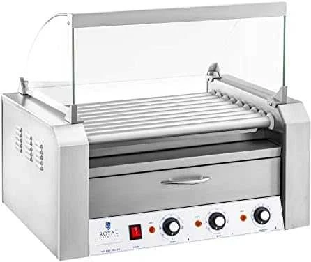 Ritininis ritininis grilis su dangteliu ir kaitinimo stalčiumi bandelėms 16 HotDog dešrelių 2200W 230V Royal Catering