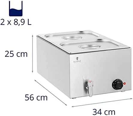 Royal Catering Bain-marie šildytuvas elektrinis su čiaupu 2 x GN 1/2 600 W