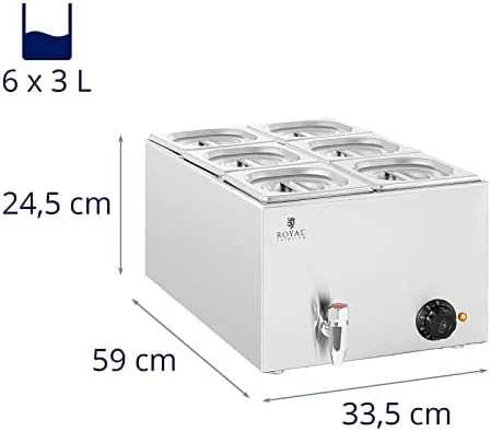 Royal Catering Bain-marie maisto šildytuvas šildymo bufetas 6 x GN 1/6 600 W