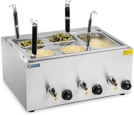 Royal Catering makaronų gaminimo aparatas, viryklė makaronams ir koldūnams virti su bain marie, 3 kameros su čiaupais